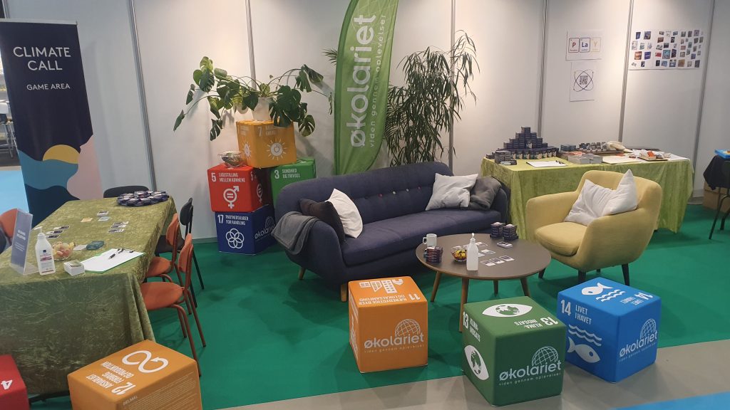 Conference setting at Big Bang in Odense, Denmark, showcasing the Klimacool launch exhibition alongside Økolariet and the Natural History Museum of Denmark