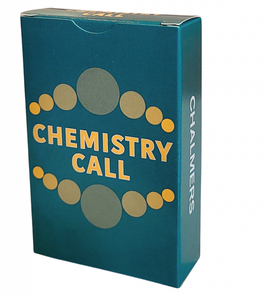 Image showing the box of Chemistry Call, a card game about chemistry for game nights and education